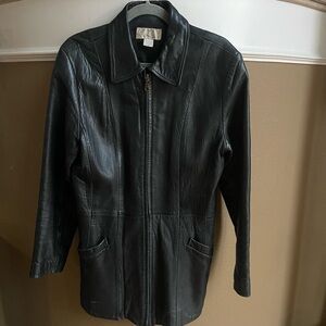 Black Leather Jacket Zip Front by Laura Leigh Size Large